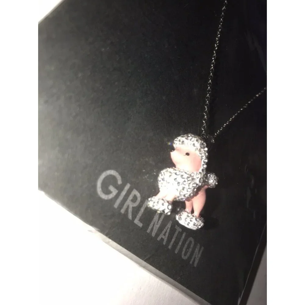 Girl Nation Enamel Child Necklace 14K Gold Plated BLING Shiny Crystal Poodle